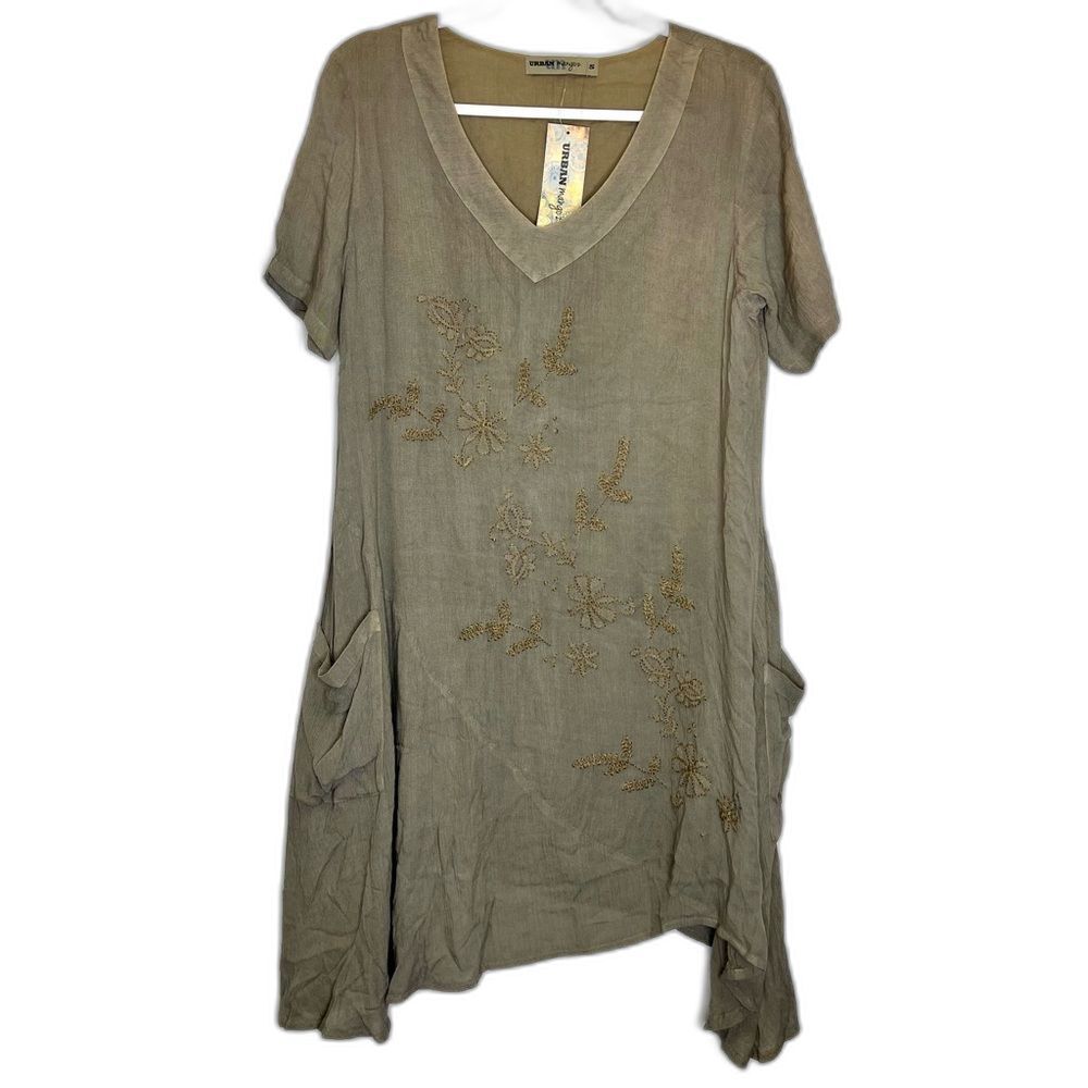 NEW Urban Mangoz Boho Floral Embroidery Rayon Mini Dress Pockets Small